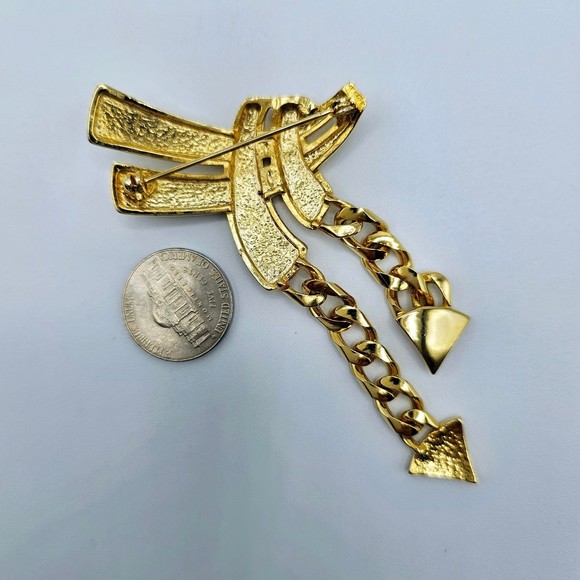 Art Deco Brooch Dangle Cuban Links Goldtone Vintage Statement Pin Large - Picture 7 of 7